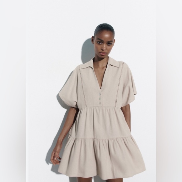 ZARA LACE TRIM LINEN BLEND MINI DRESS, SIZE S - Picture 1 of 12